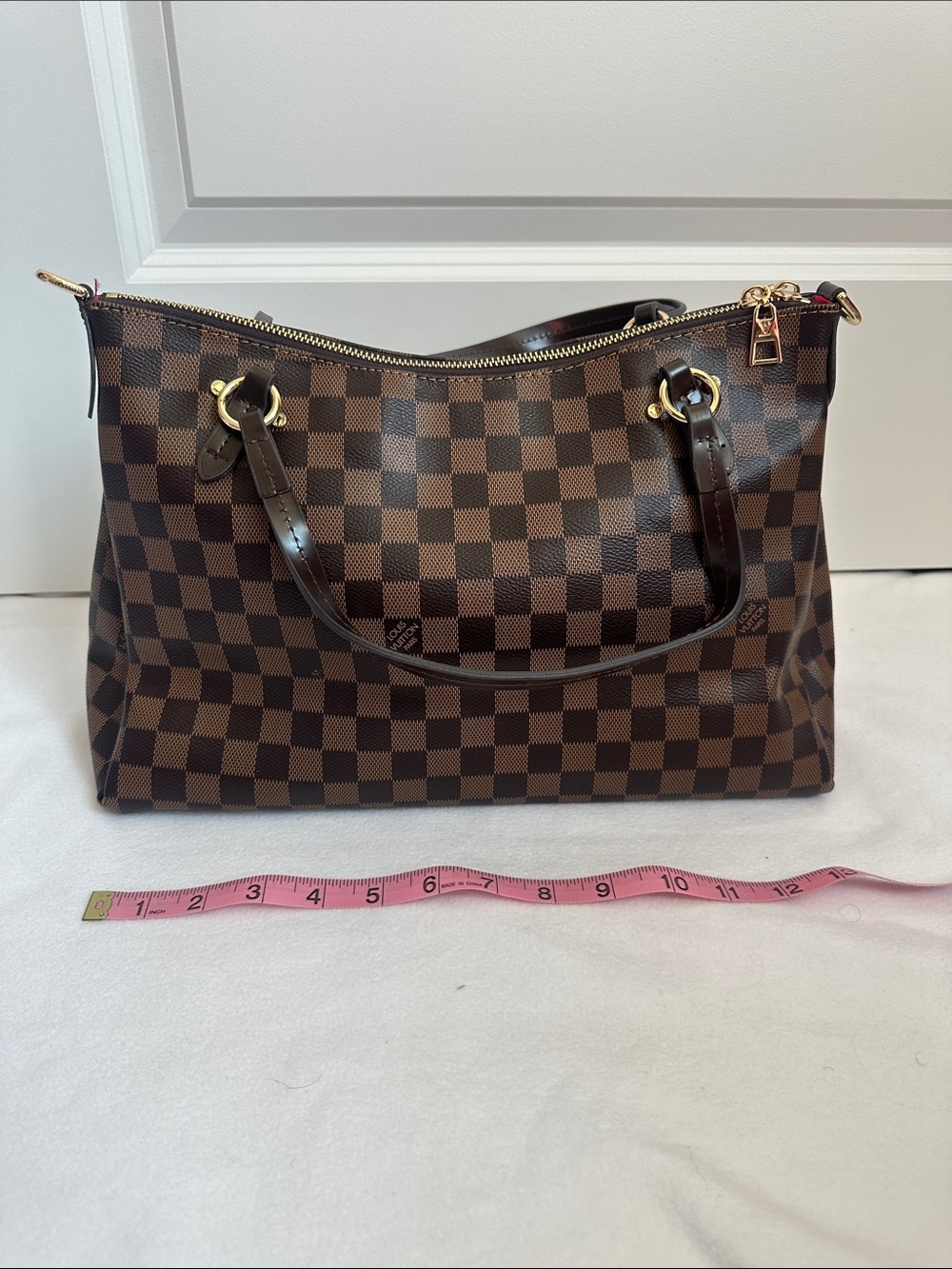 INSPIRED LV Checkered Brown Shoulder Bag with Tassel Accent - Picture 2 of 9